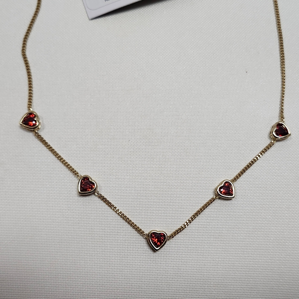 NWT Givenchy Gold-Tone Red Cubic Zirconia Heart Statement Necklace
